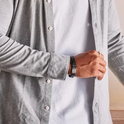 Evesaddiction Men's Engravable Brushed Stainless Steel Leather Id Bracelet In Black