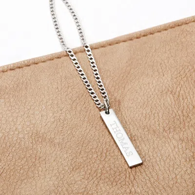 Evesaddiction Men's Engravable Stainless Steel Vertical Pendant In Black