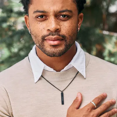 Evesaddiction Men's Engravable Stainless Steel Vertical Pendant In Black