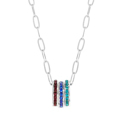 Evesaddiction Custom Paperclip Chain Stackable Eternity Birthstone Charm Necklace - Silver In Silver