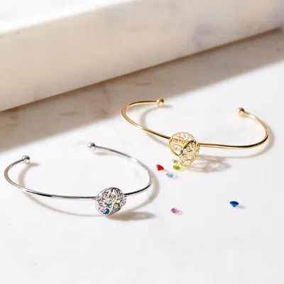 Evesaddiction Custom Family Tree Round Birthstone Cuff Bracelet In Gold