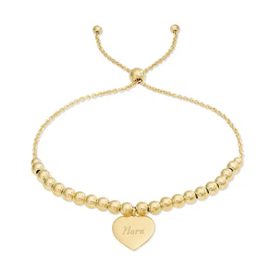 Evesaddiction Engravable Heart Tag Beaded Bolo Bracelet - Gold In Gold