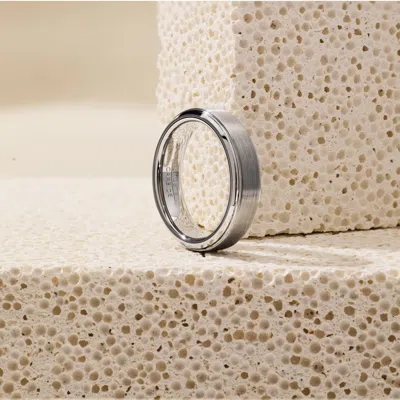 Evesaddiction Engraved Raised Center Tungsten Ring In Silver