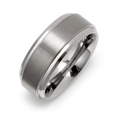 Evesaddiction Engraved Raised Center Tungsten Ring - 8mm / 10 In Gray