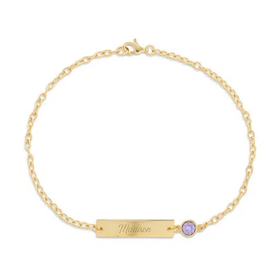 Evesaddiction Custom Bezel Set Birthstone Name Bar Bracelet In Gold