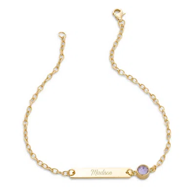 Evesaddiction Custom Bezel Set Birthstone Name Bar Bracelet In Gold