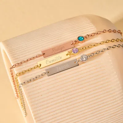 Evesaddiction Custom Bezel Set Birthstone Name Bar Bracelet In Gold