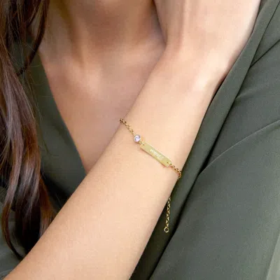 Evesaddiction Custom Bezel Set Birthstone Name Bar Bracelet In Gold