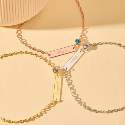 Evesaddiction Custom Bezel Set Birthstone Name Bar Bracelet In Gold