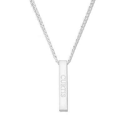 Evesaddiction Men's Engravable Stainless Steel Vertical Square Pendant - Steel In Silver