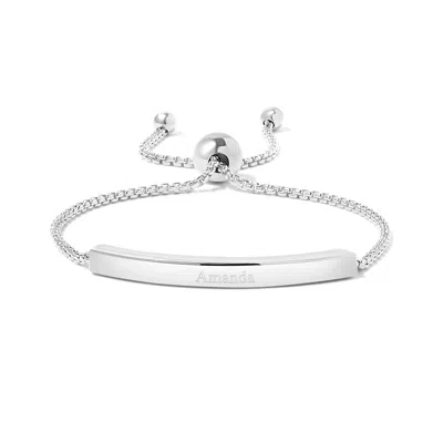 Evesaddiction Engravable Name Bar Bolo Bracelet - Silver In Metallic
