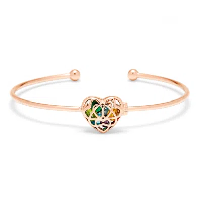 Evesaddiction Custom Interlocking Heart Birthstone Cuff Bracelet - Rose Gold In Multi