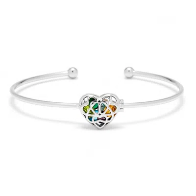Evesaddiction Custom Interlocking Heart Birthstone Cuff Bracelet - Silver In Metallic