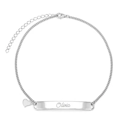 Evesaddiction Engravable Name Bar Heart Charm Anklet - Silver In Metallic