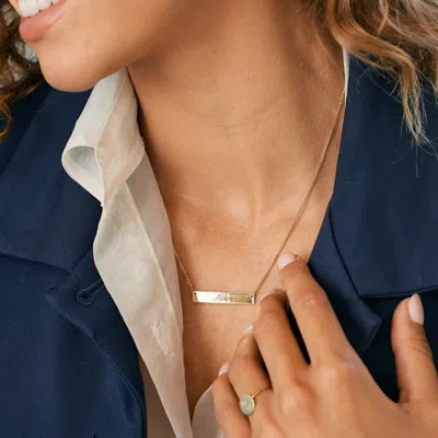 Evesaddiction Engravable Petite Name Bar Necklace In Gold