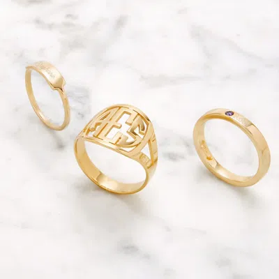 Evesaddiction Custom Stacking Name And Birthstone Ring In Gold
