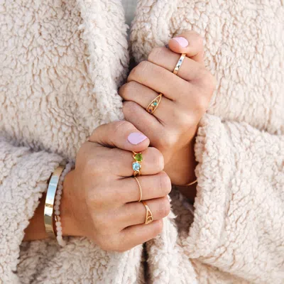 Evesaddiction Custom Stacking Name And Birthstone Ring In Gold