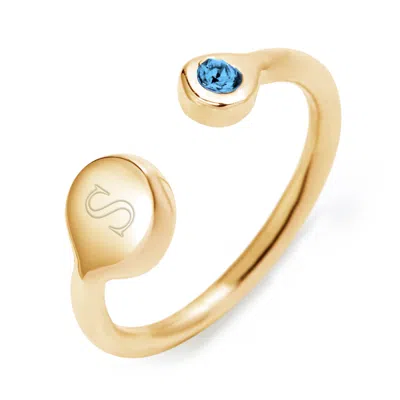 Evesaddiction Custom Birthstone And Initial Cuff Ring - Gold / 7 In Gold