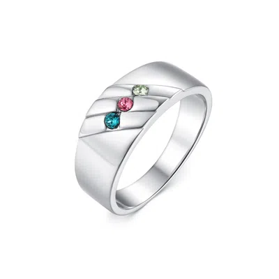 Evesaddiction Men's Custom Family Birthstone Ring In Silver