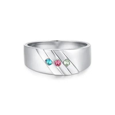 Evesaddiction Men's Custom Family Birthstone Ring In Silver