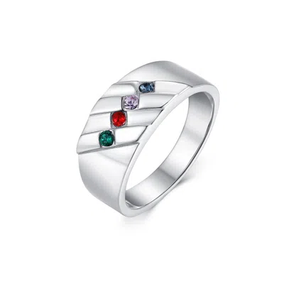 Evesaddiction Men's Custom Family Birthstone Ring - 4 / 10 In Silver