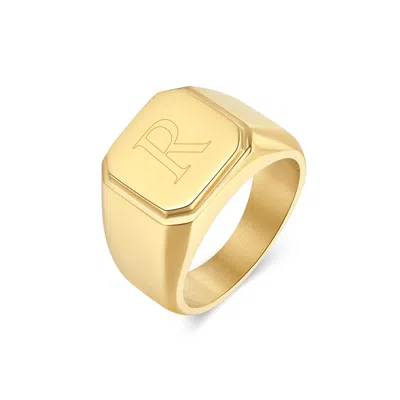 Evesaddiction Men's Engravable Stainless Steel Square Signet Ring In Gold