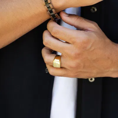 Evesaddiction Men's Engravable Stainless Steel Square Signet Ring In Gold