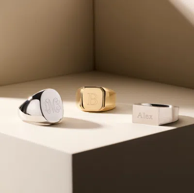 Evesaddiction Men's Engravable Stainless Steel Square Signet Ring In Gold