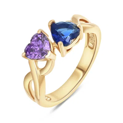 Evesaddiction Custom 2 Heart Birthstone Infinity Ring In Gold