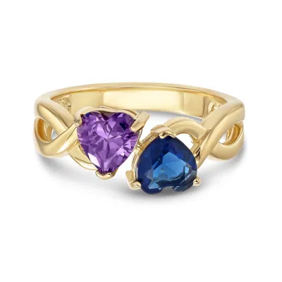 Evesaddiction Custom 2 Heart Birthstone Infinity Ring In Gold