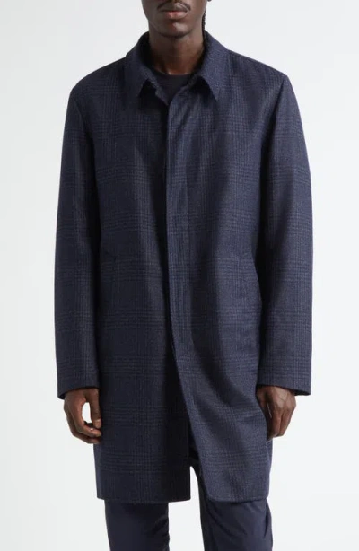 Herno Glen Plaid Water Resistant Wool & Silk Tweed Topcoat In Blue