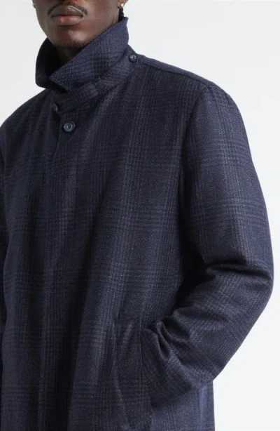 Herno Glen Plaid Water Resistant Wool & Silk Tweed Topcoat In Blue