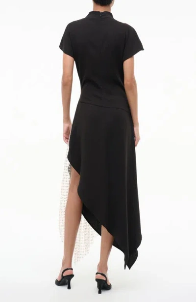 Staud Effie Drape Mock Neck Asymmetric Maxi Dress In Black