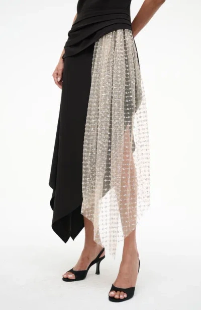 Staud Effie Drape Mock Neck Asymmetric Maxi Dress In Black