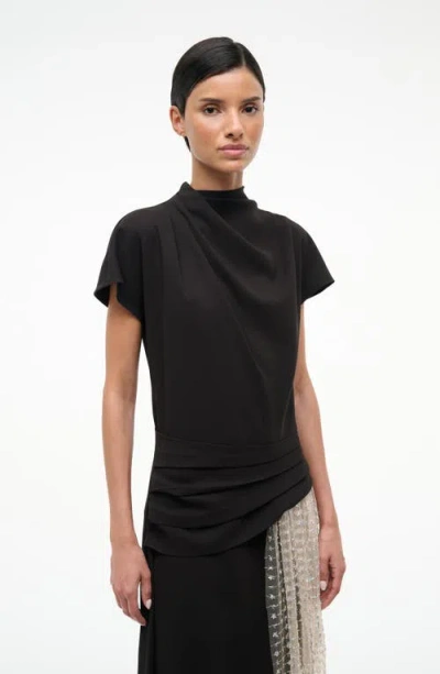 Staud Effie Drape Mock Neck Asymmetric Maxi Dress In Black