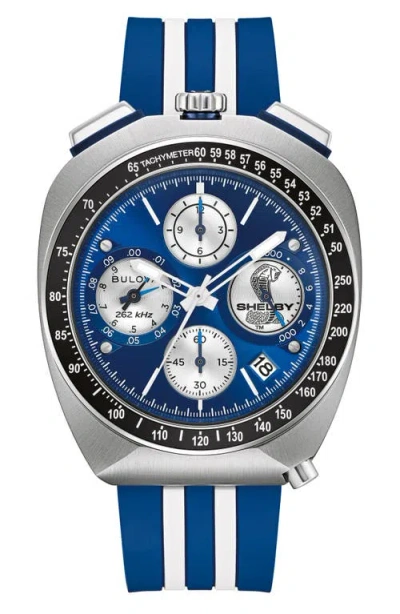 Bulova Shelby Chronograph Rubber Strap Watch, 43mm In Blue
