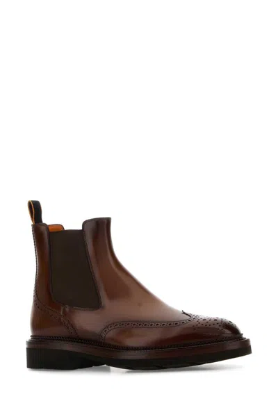 Santoni Brown Leather Kalama Ankle Boots In Brown