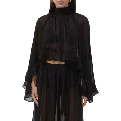 Afrm Hadlie Sheer Rhinestone Chiffon Top In Black