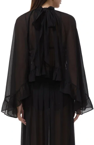 Afrm Hadlie Sheer Rhinestone Chiffon Top In Black