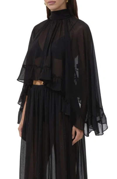 Afrm Hadlie Sheer Rhinestone Chiffon Top In Black