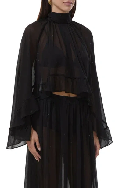 Afrm Hadlie Sheer Rhinestone Chiffon Top In Black