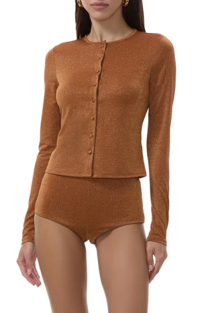 Afrm Linda Metallic Cardigan In Brown