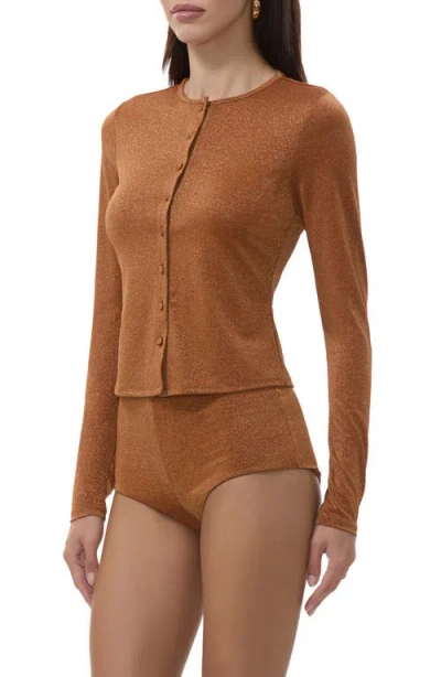 Afrm Linda Metallic Cardigan In Brown