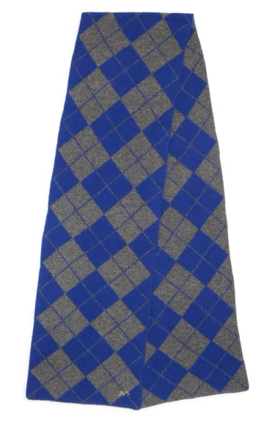 Damson Madder Saskia Argyle Wool Scarf In Blue