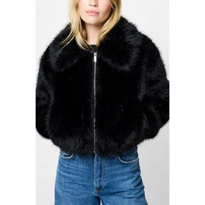 French Connection Rena Faux Fur Crop Jacket In Black