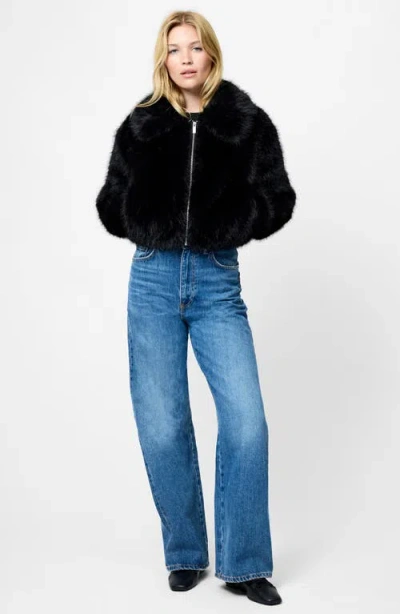 French Connection Rena Faux Fur Crop Jacket In Black
