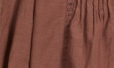 Madewell Lace Insert Ruffle Pintuck Long Sleeve Top In Brown