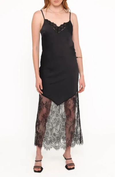Petal And Pup Petal & Pup Aideen Satin & Lace Maxi Slipdress In Black