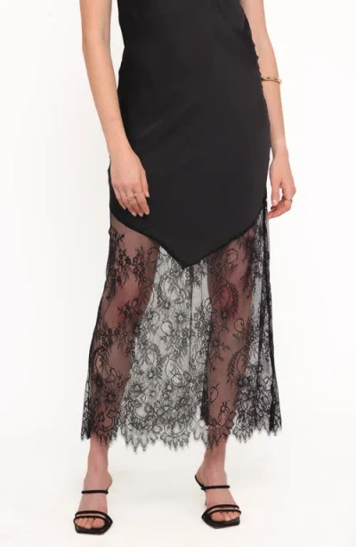 Petal And Pup Petal & Pup Aideen Satin & Lace Maxi Slipdress In Black