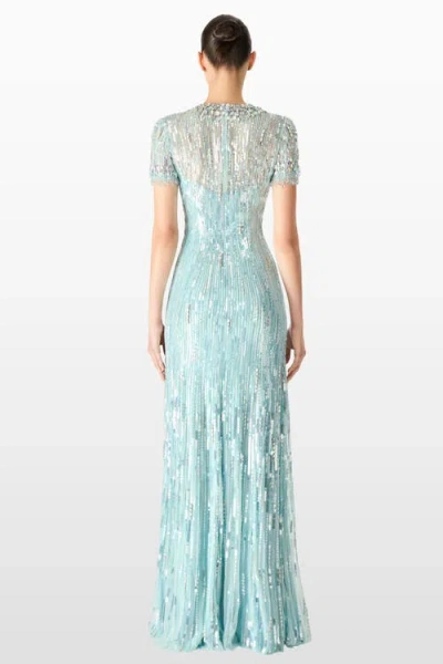 Jenny Packham Nova Sequin-embellished Keyhole-neck Maxi Dress In Blue